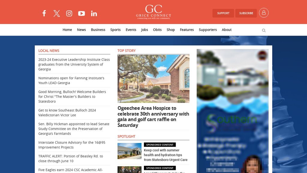 Screenshot of the Grice Connect website