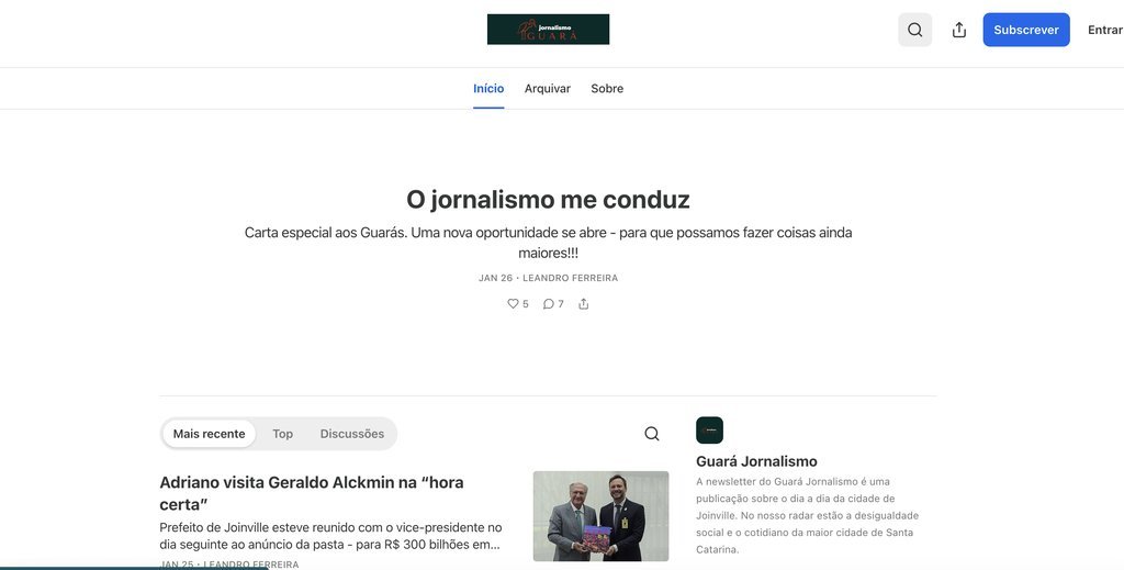Screenshot of the Guará Jornalismo website
