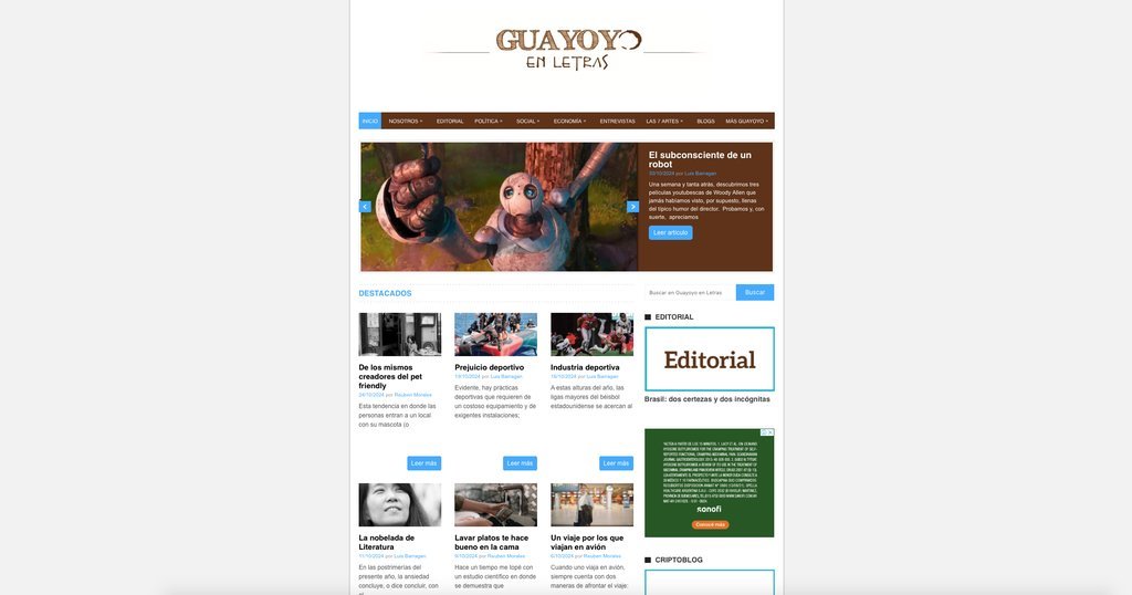 Screenshot of the Guayoyo En Letras website