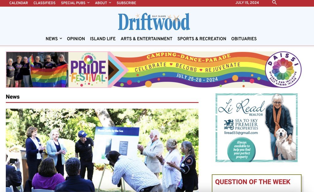 Screenshot of the Gulf Islands Driftwood website