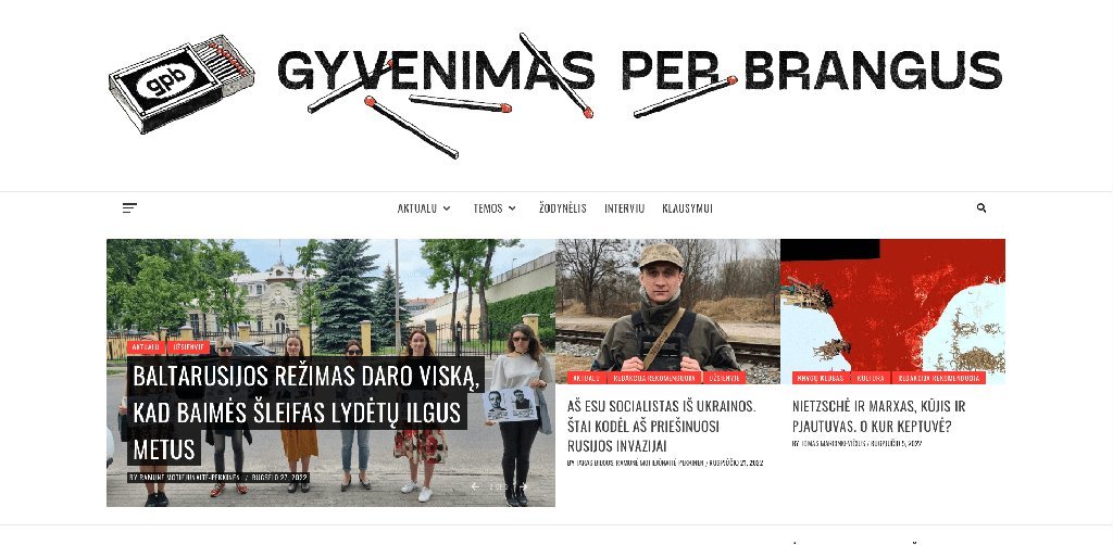 Screenshot of the Gyvenimas per brangus website