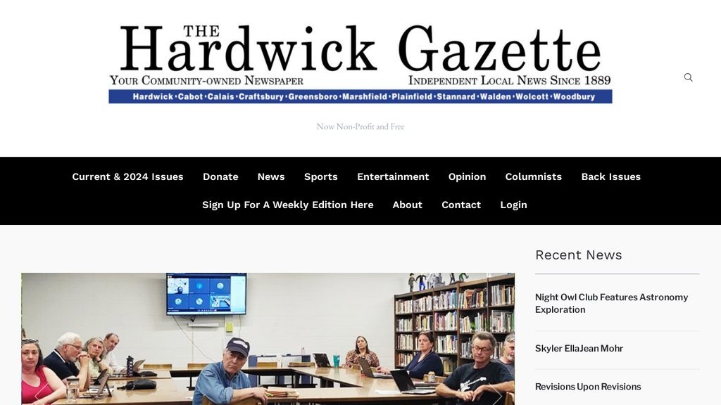 Screenshot of the Hardwick Gazette website