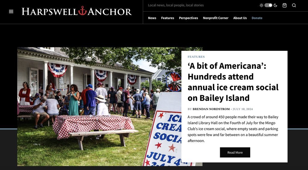 Screenshot of the Harpswell Anchor website
