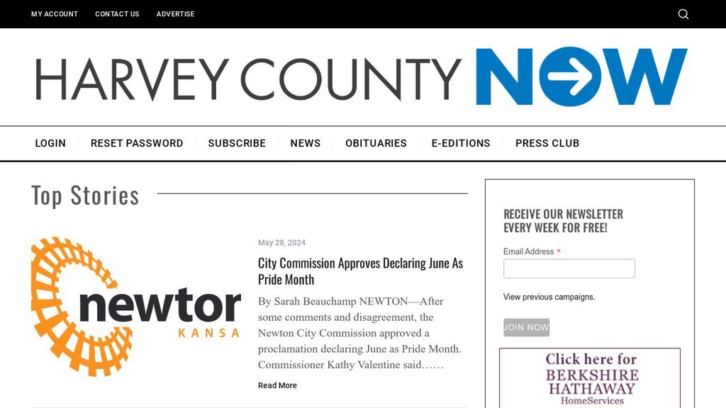 Screenshot of the Harvey County Now website