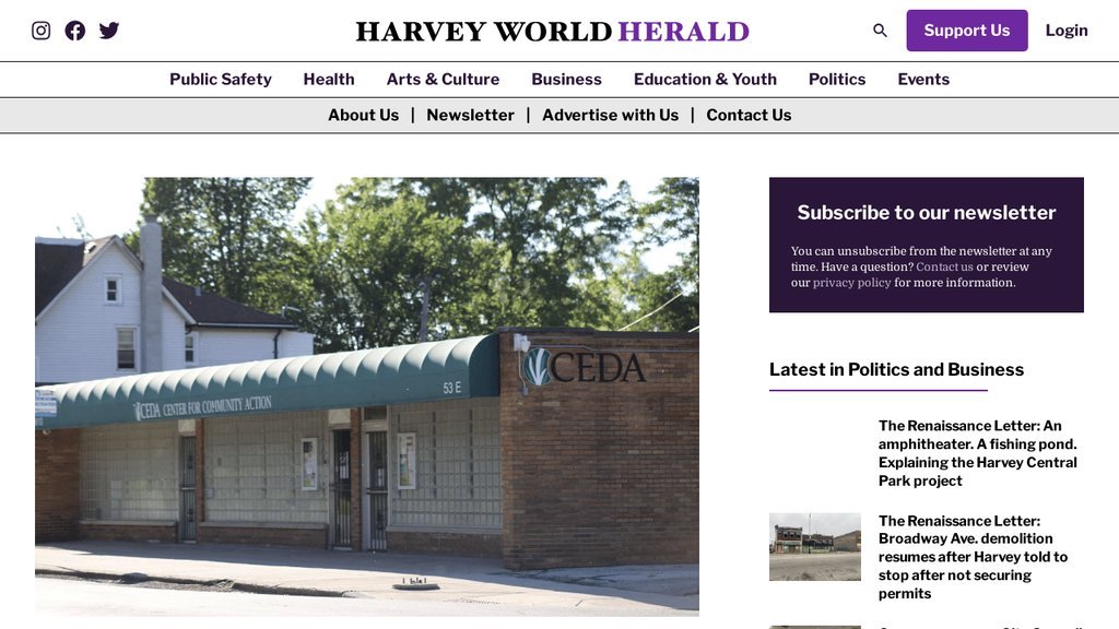 Screenshot of the Harvey World Herald, The website