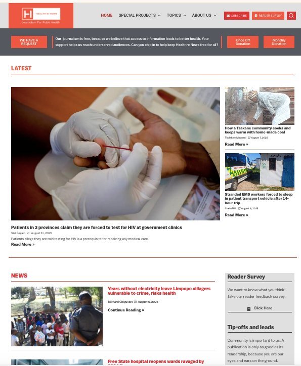 Screenshot of the Health-e News website