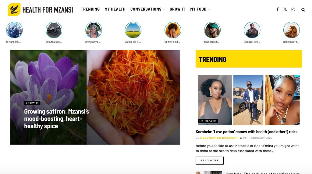 Screenshot of the Health For Mzansi website