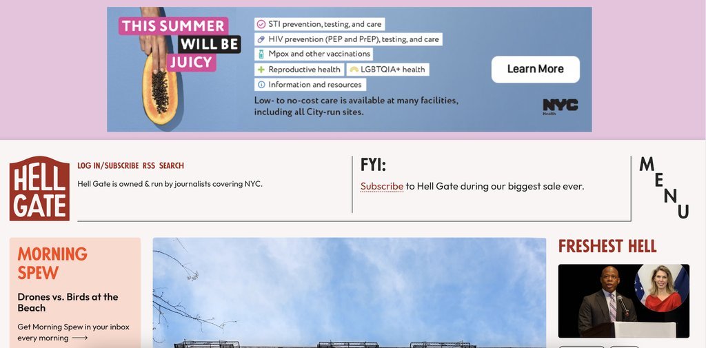 Screenshot of the Hell Gate website