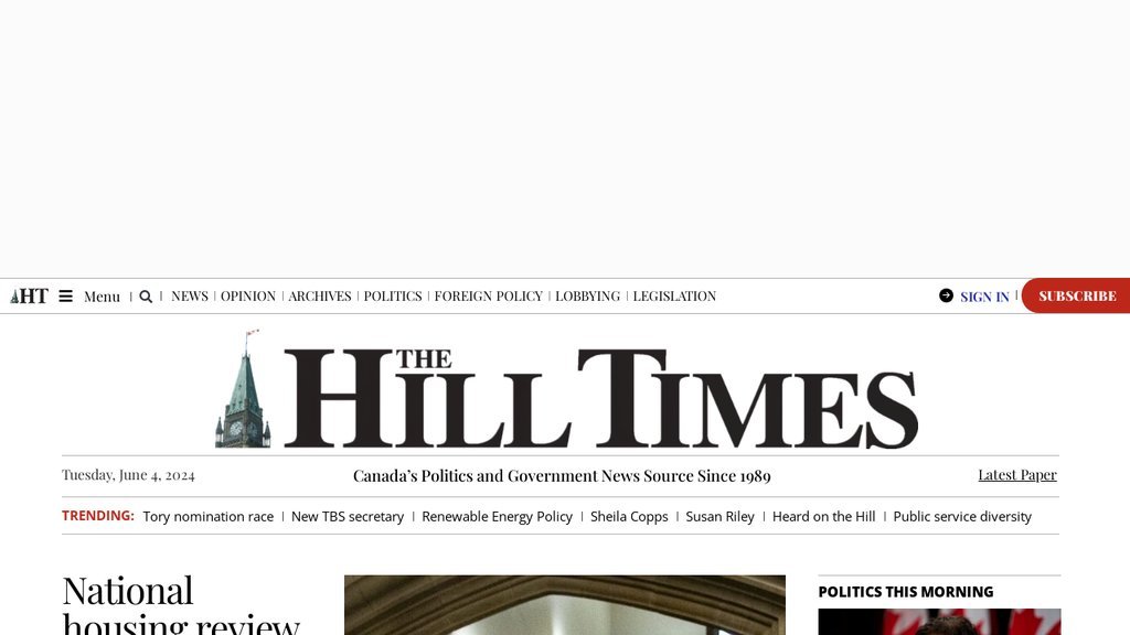 Screenshot of the The Hill Times website