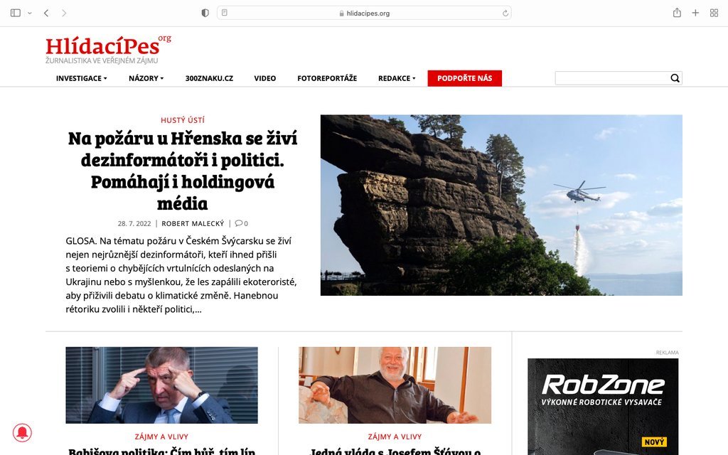 Screenshot of the HlídacíPes.org website