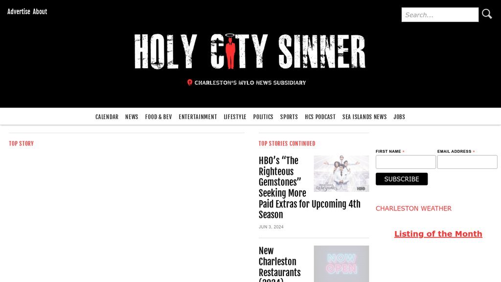 Screenshot of the Holy City Sinner website