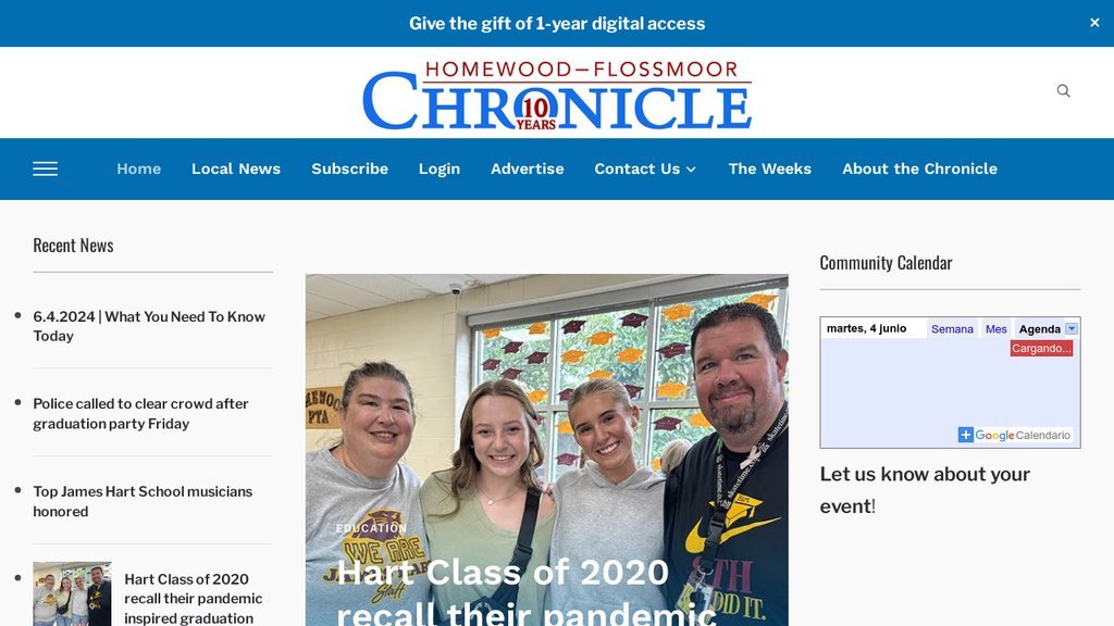 Screenshot of the Homewood-Flossmoor Chronicle website