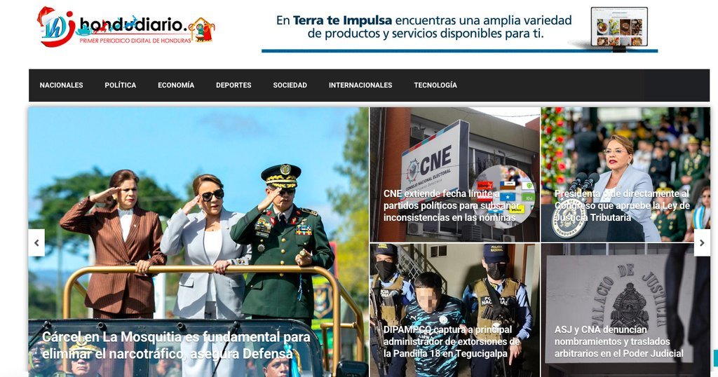 Screenshot of the Hondudiario website