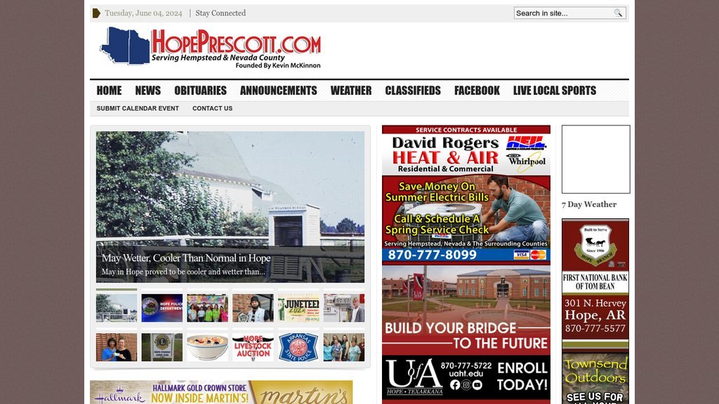 Screenshot of the Hope Prescott website