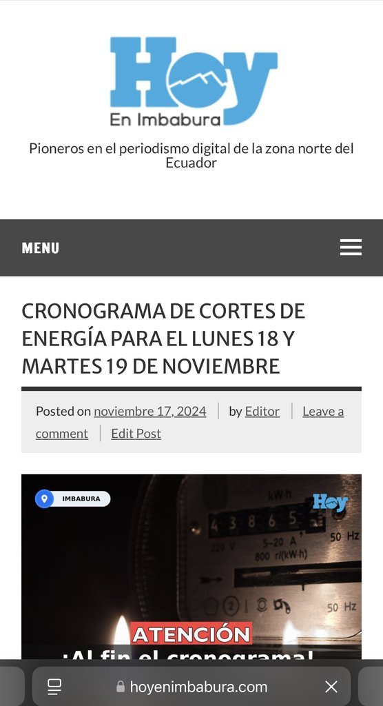 Screenshot of the Hoy En Imbabura website