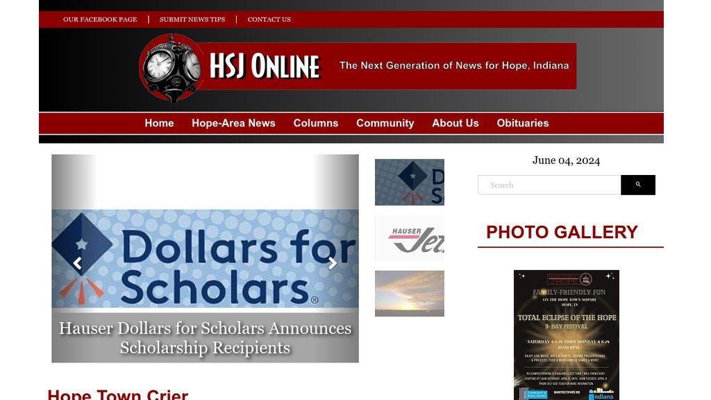 Screenshot of the HSJ Online website