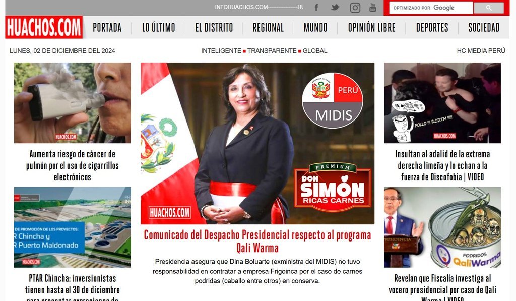 Screenshot of the Huachos website