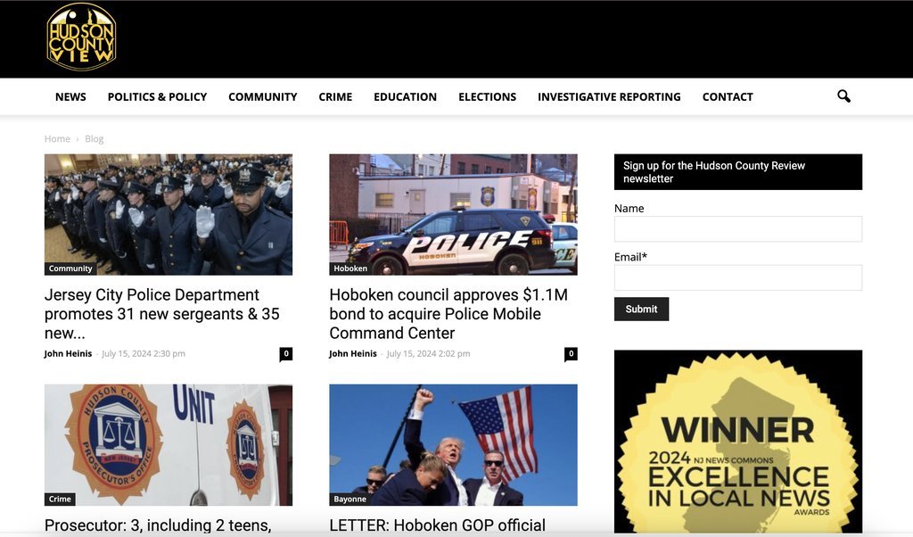 Screenshot of the Hudson County View website