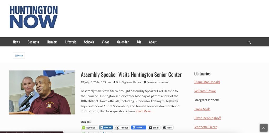 Screenshot of the Huntington Now website