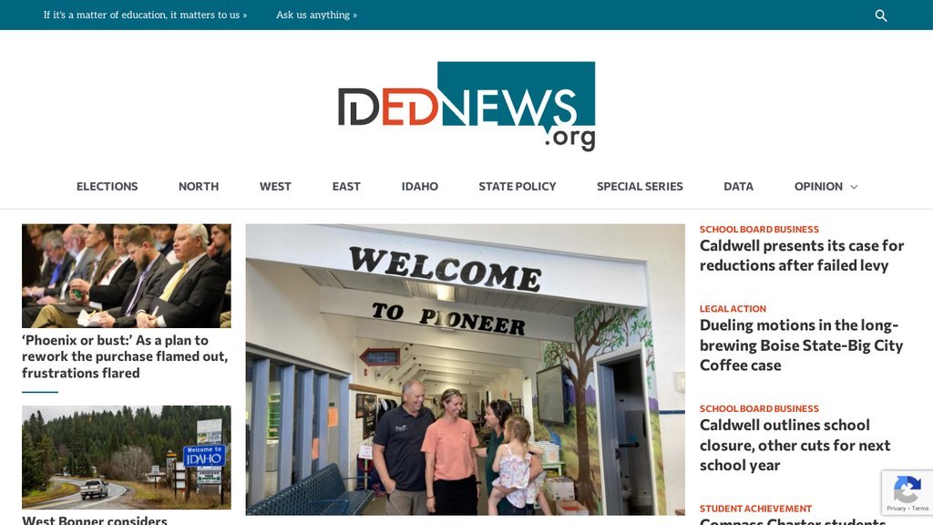 Screenshot of the Idaho Education News website