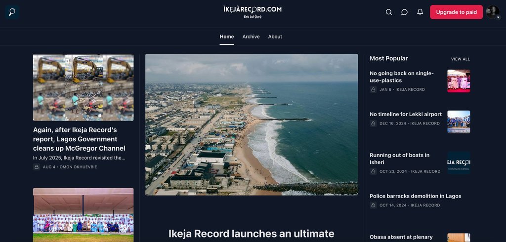 Screenshot of the Ikeja Record website