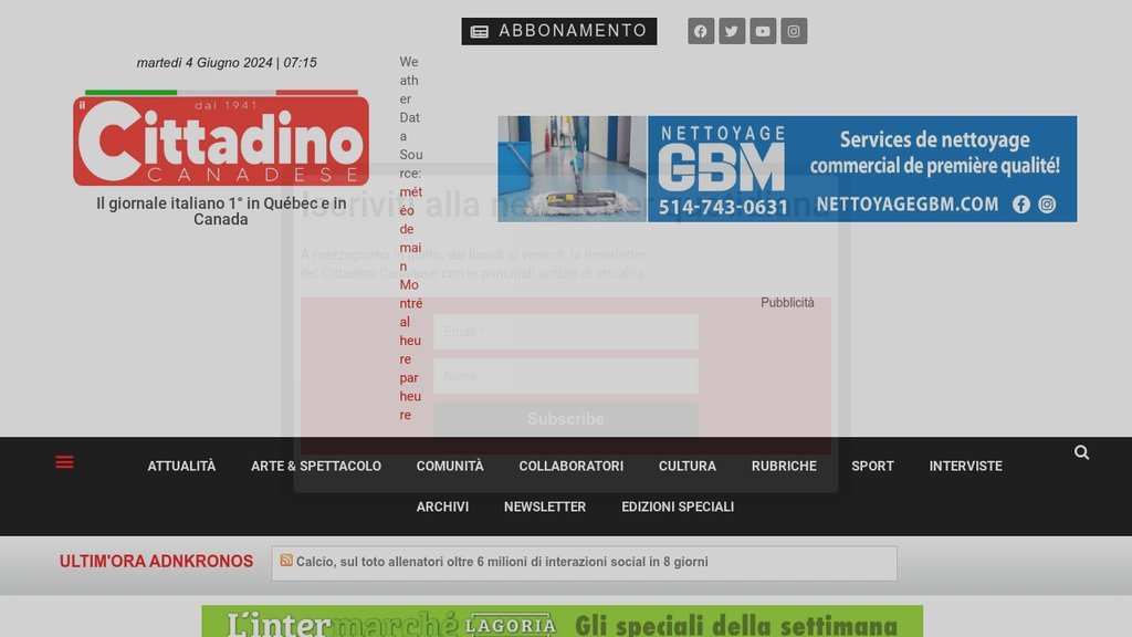 Screenshot of the Il Cittadino Canadese website