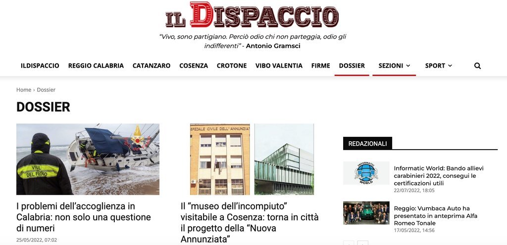 Screenshot of the Il Dispaccio website