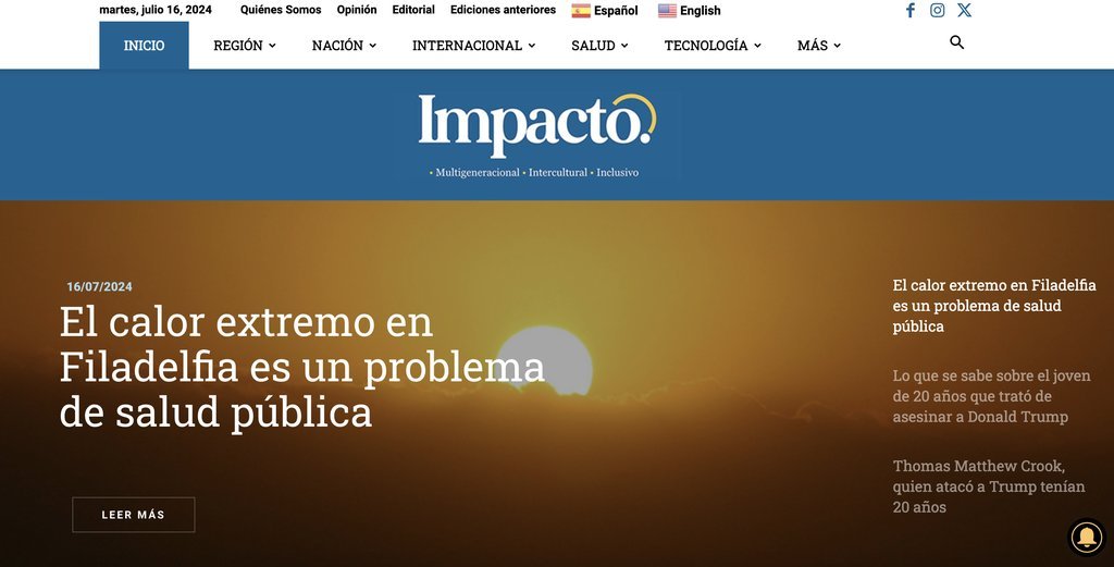 Screenshot of the Impacto Media website