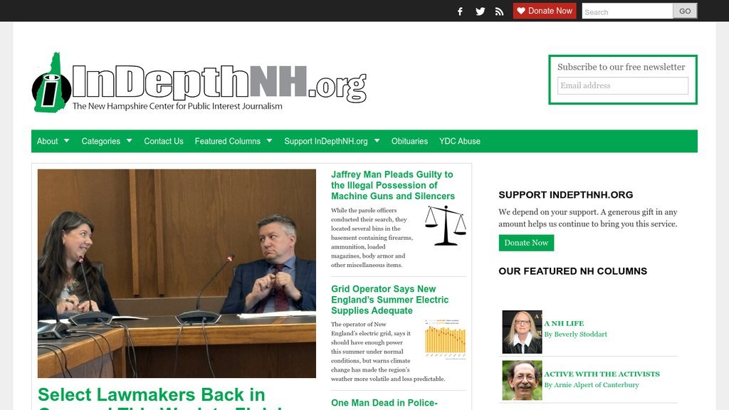 Screenshot of the In Depth New Hampshire website
