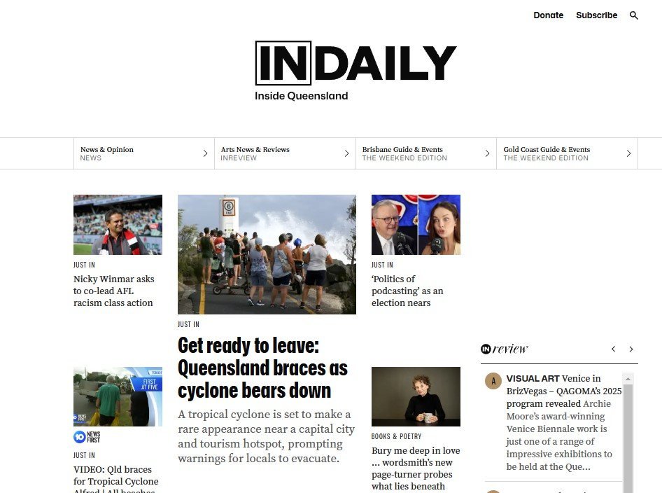 Screenshot of the InDaily Queensland website