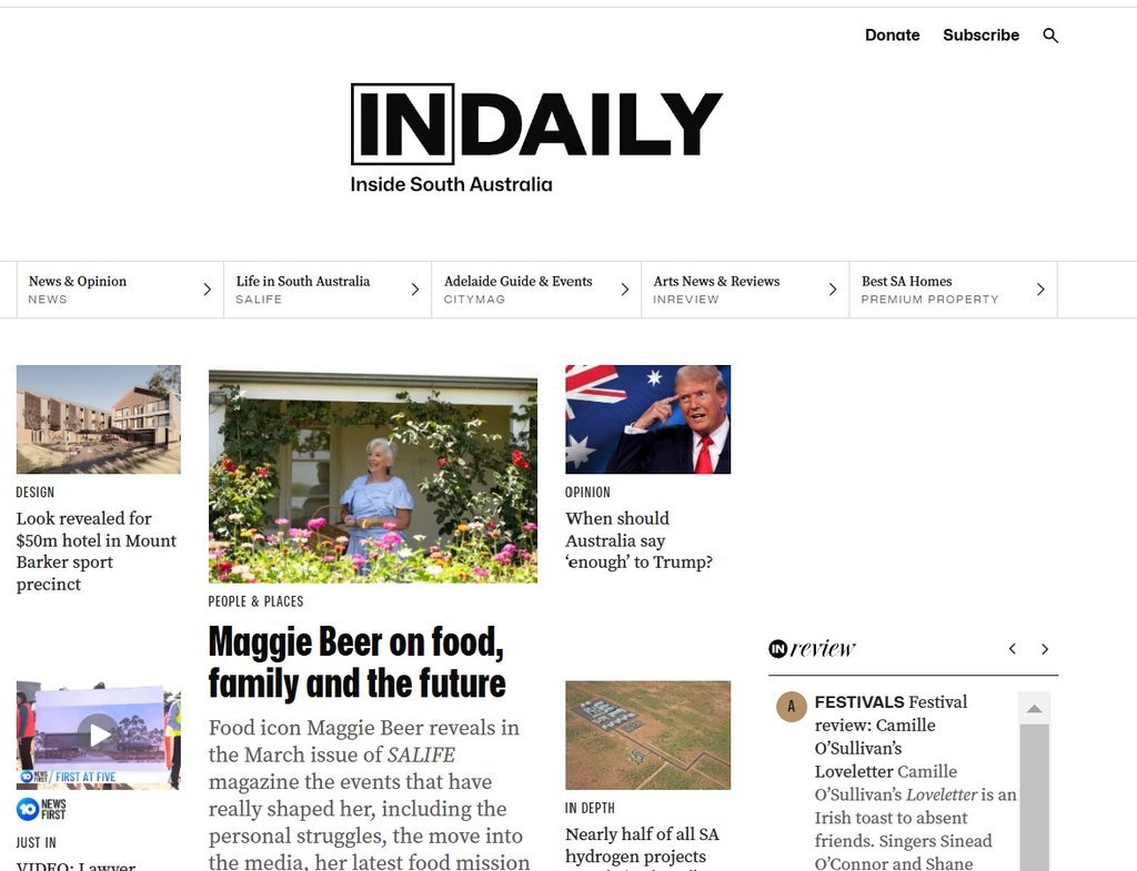 Screenshot of the InDaily website