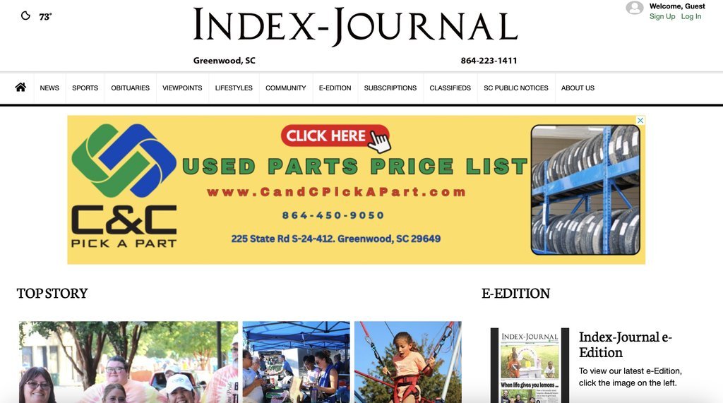 Screenshot of the Index Journal website