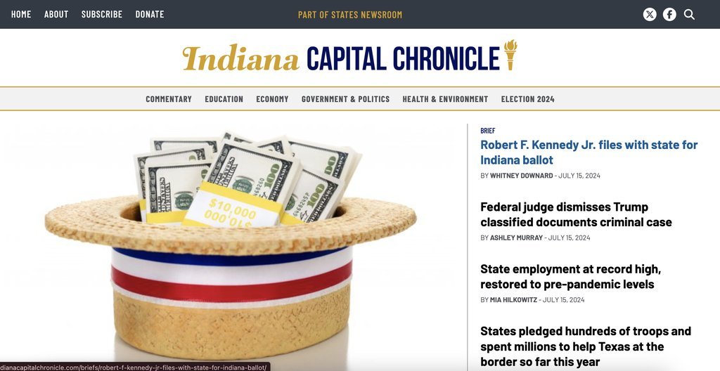 Screenshot of the Indiana Capital Chronicle website