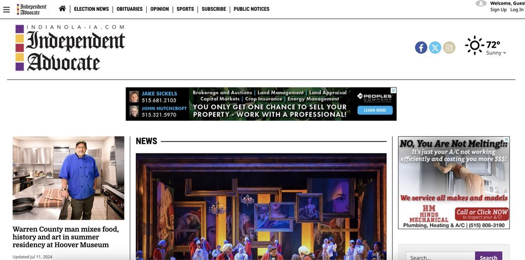Screenshot of the Indianola Independent Advocate, The website