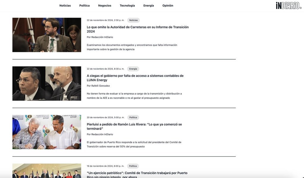 Screenshot of the indiario website