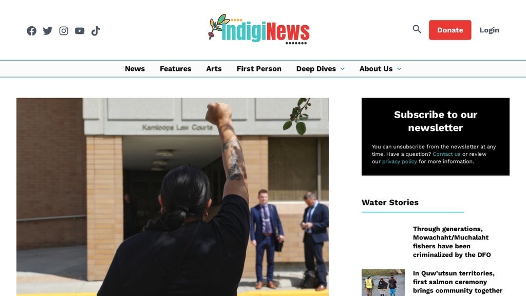 Screenshot of the Indiginews website