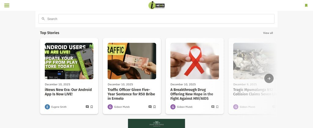 Screenshot of the iNews Ermelo (Insight News) website
