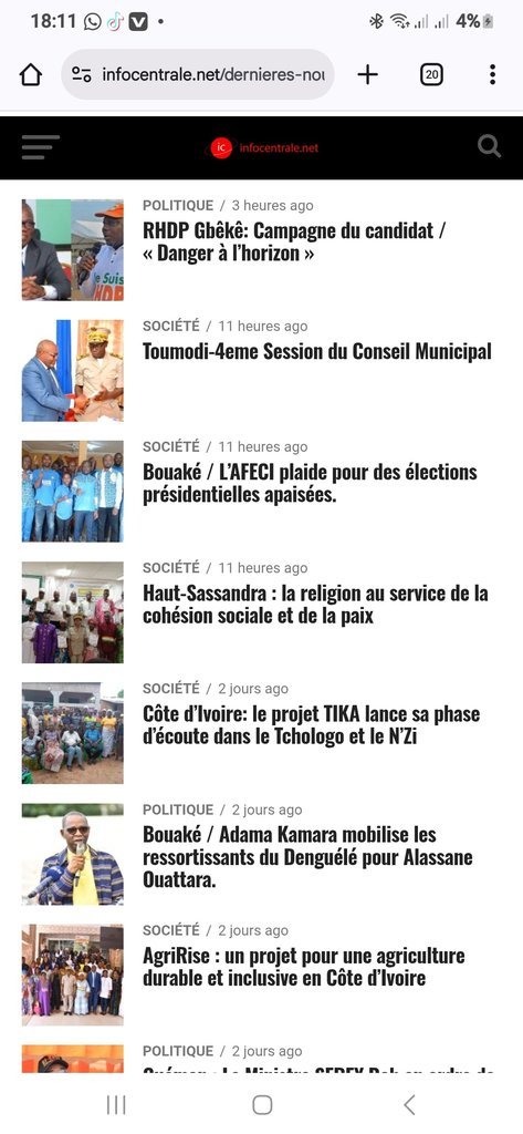 Screenshot of the Infocentrale website