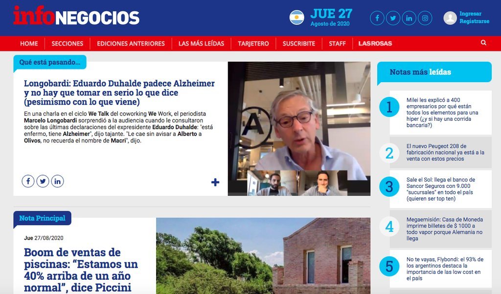 Screenshot of the Infonegocios website
