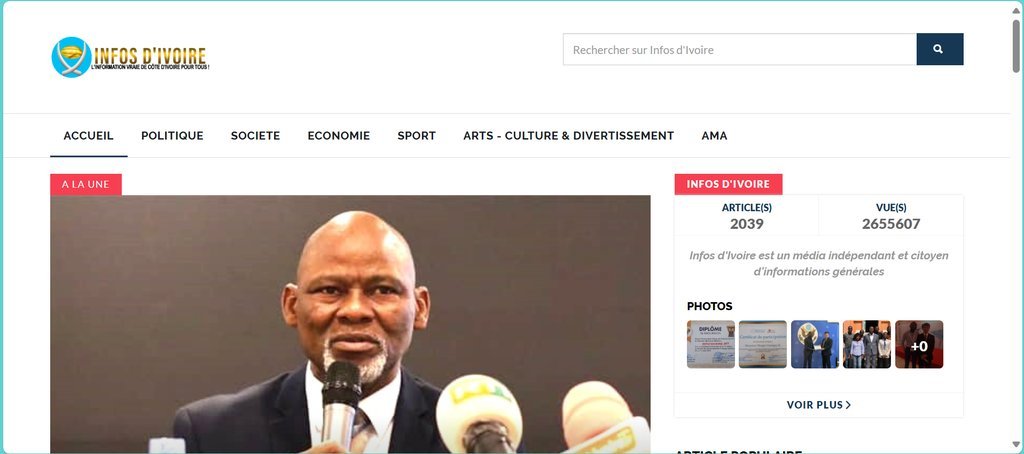 Screenshot of the Infosdivoire website