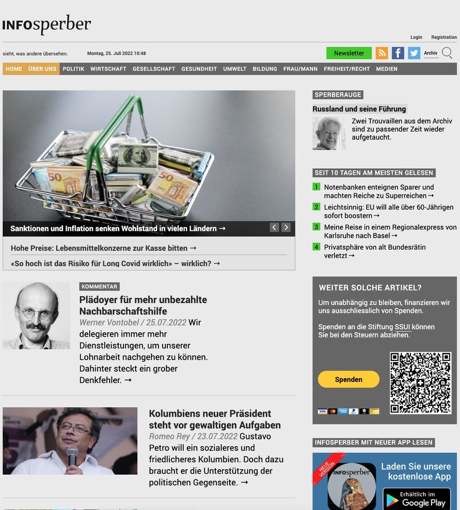 Screenshot of the Infosperber website