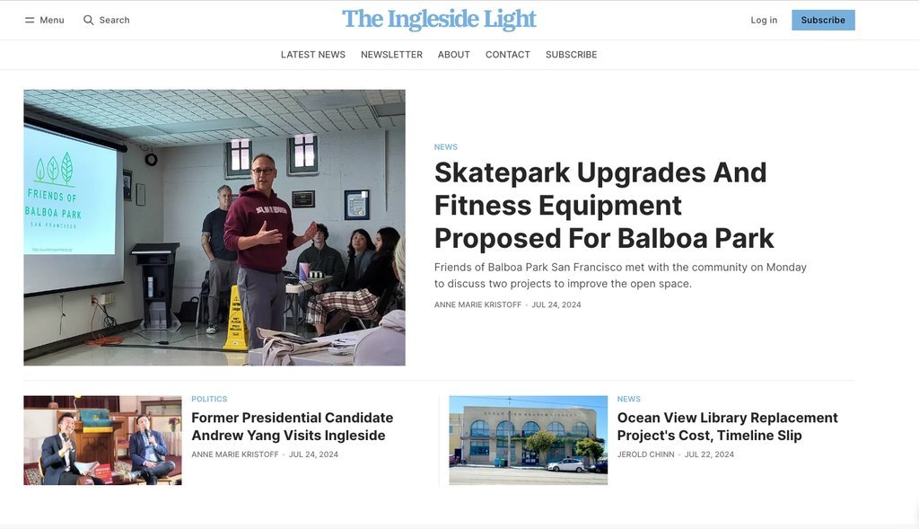 Screenshot of the Ingleside Light, The website