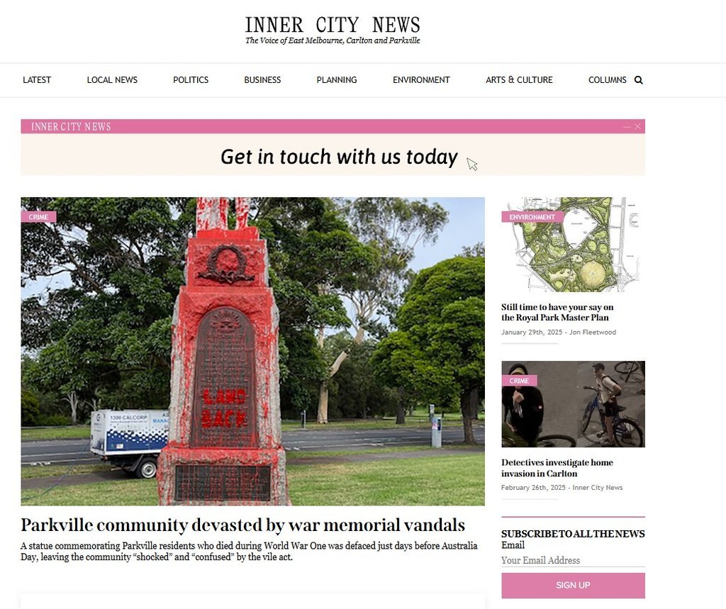 Screenshot of the Inner City News Au website