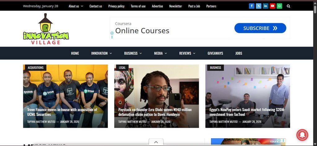 Screenshot of the Innovation Village website
