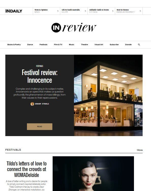 Screenshot of the InReview SA website