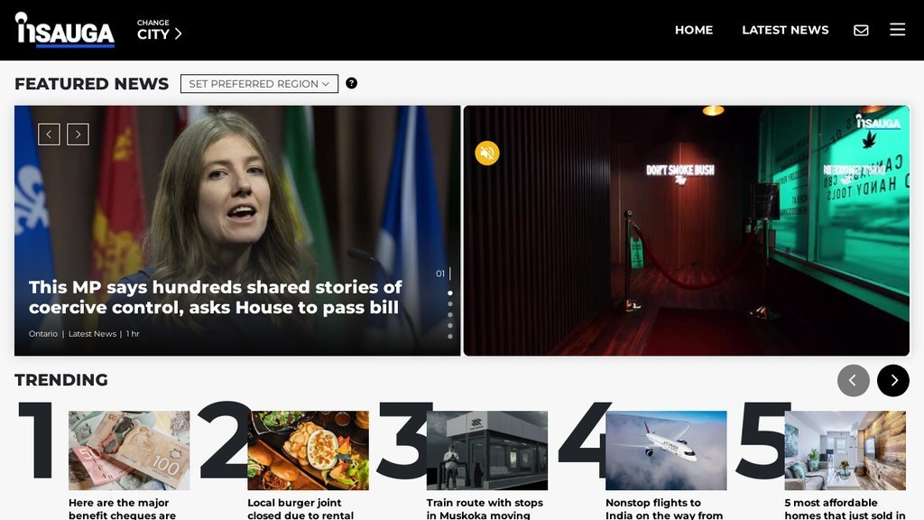 Screenshot of the Insauga website