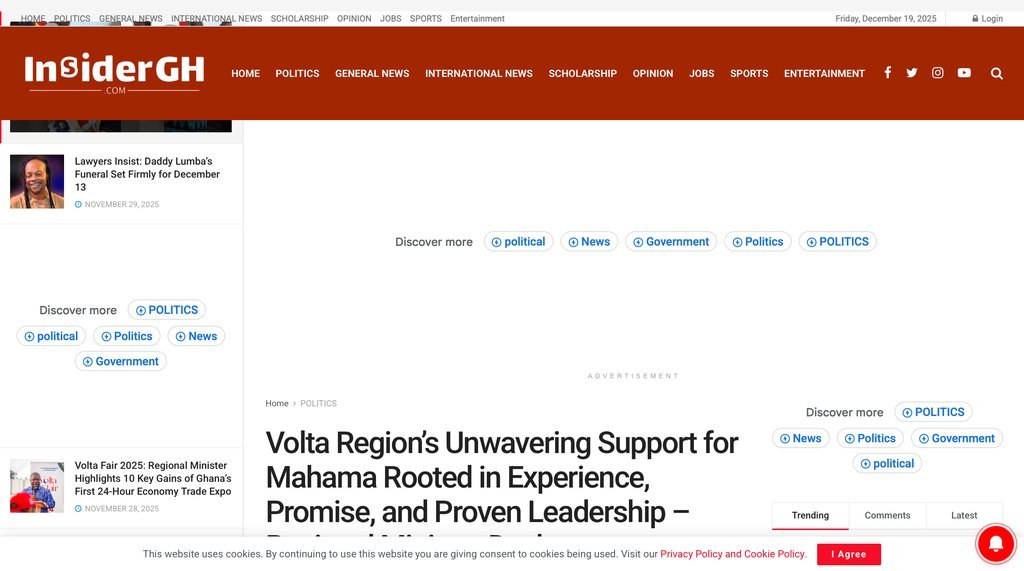Screenshot of the Insider GH website