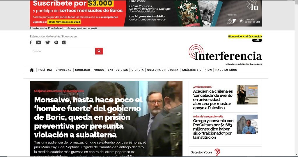Screenshot of the Interferencia website