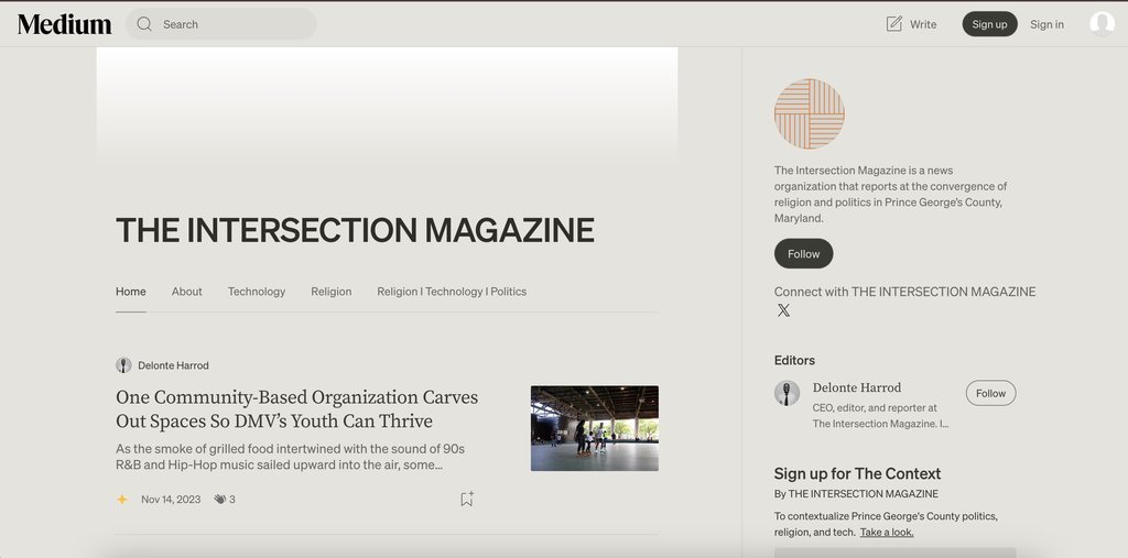 Screenshot of the Intersection, The website