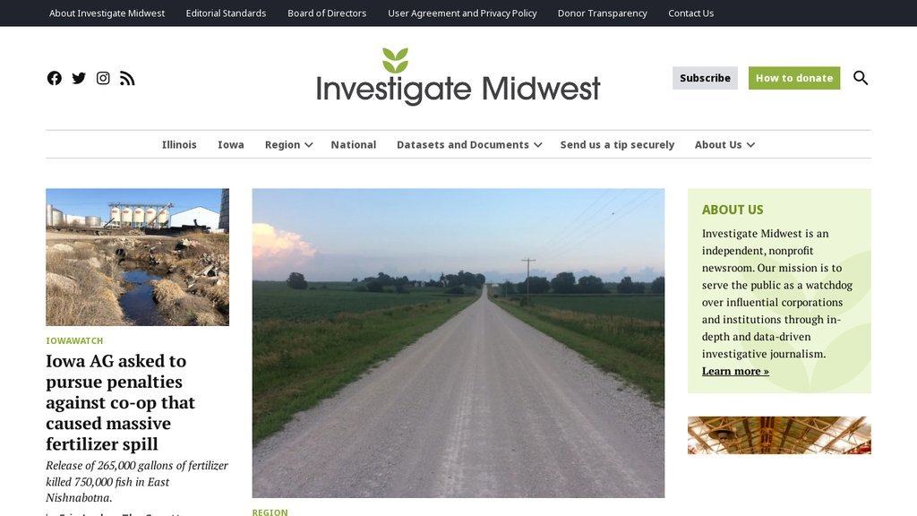 Screenshot of the Investigate Midwest website
